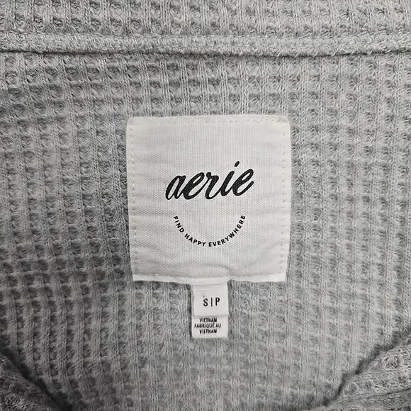 Aerie Womens Lumber Jane Waffle Shirt Shacket S Button Down Oversized Gray Cozy - Picture 3 of 7